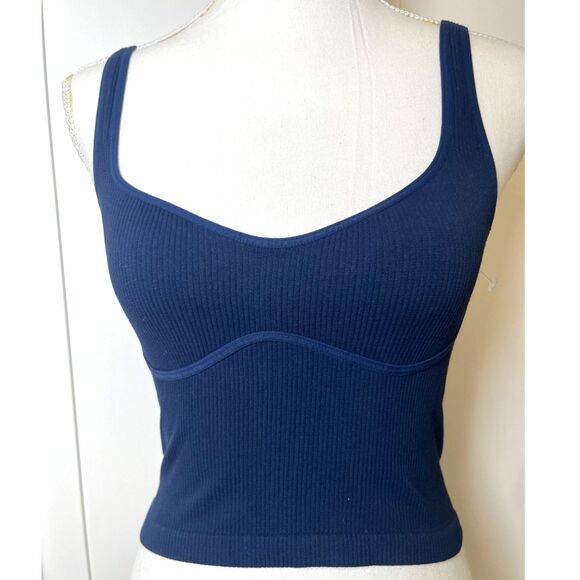 Free People Intimately Meg Crop Top Navy Blue Tank Bra Size M/L Y2K Boho NWOT - Picture 4 of 6